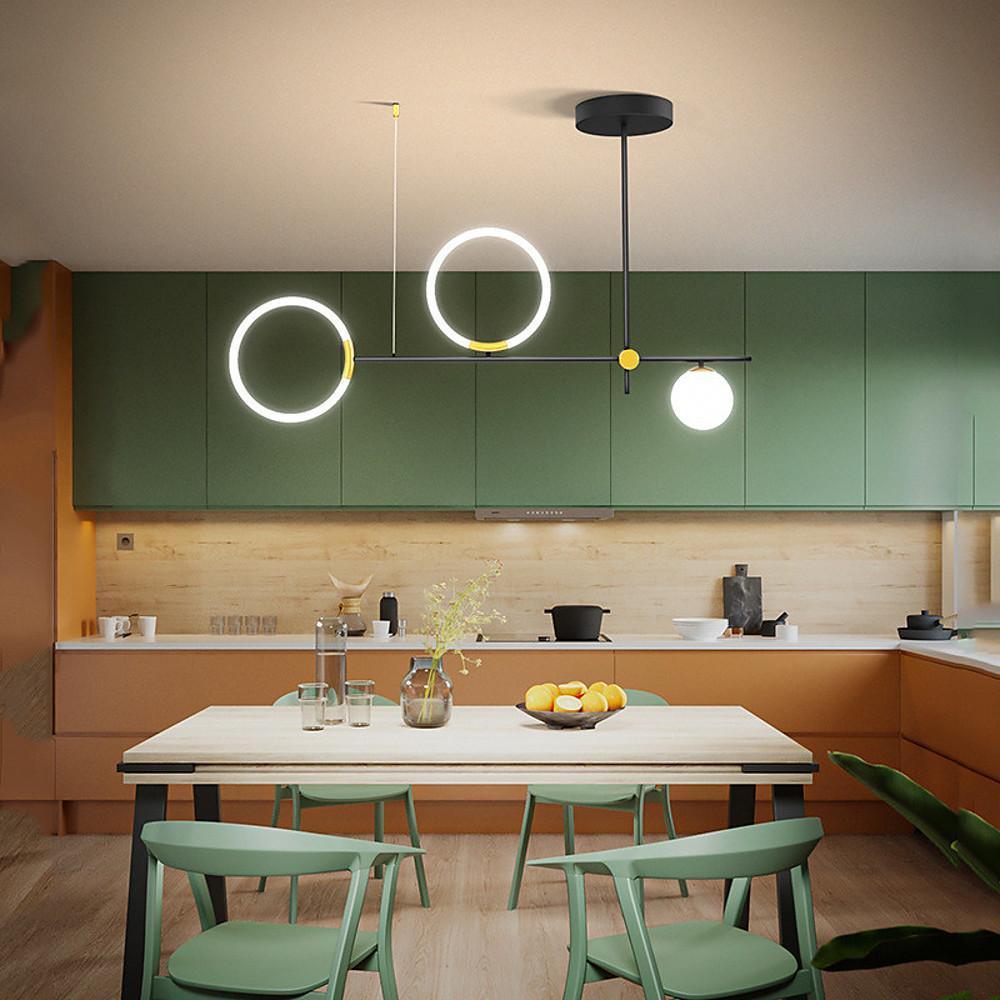 Modern Black LED Island Chandelier Circular Glass Pendant Light for Dining Room