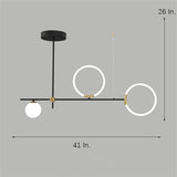 Modern Black LED Island Chandelier Circular Glass Pendant Light for Dining Room