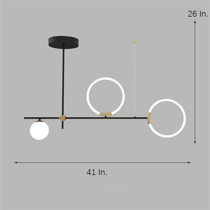 Modern Black LED Island Chandelier Circular Glass Pendant Light for Dining Room