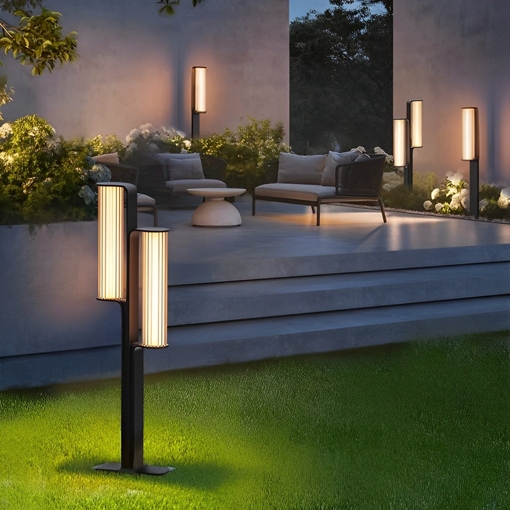 Modern Black LED Outdoor Pathway Light Waterproof Stainless Steel Garden Lawn Bollard Lamp