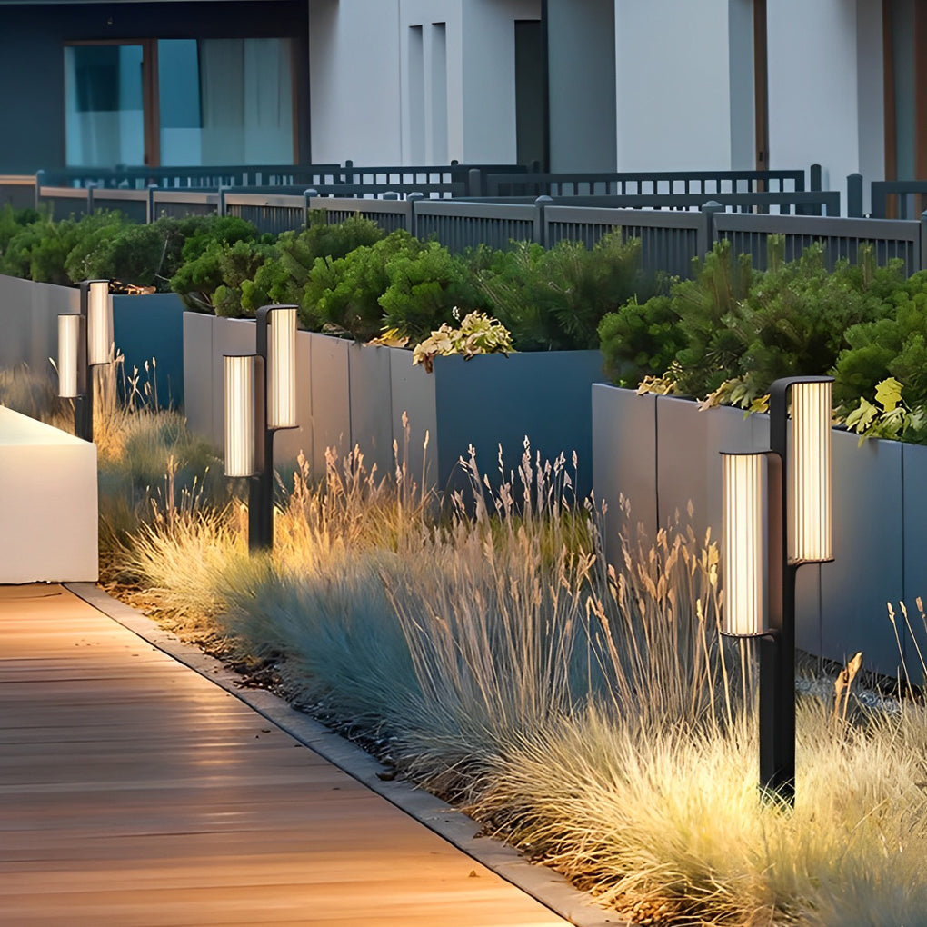 Modern Black LED Outdoor Pathway Light Waterproof Stainless Steel Garden Lawn Bollard Lamp