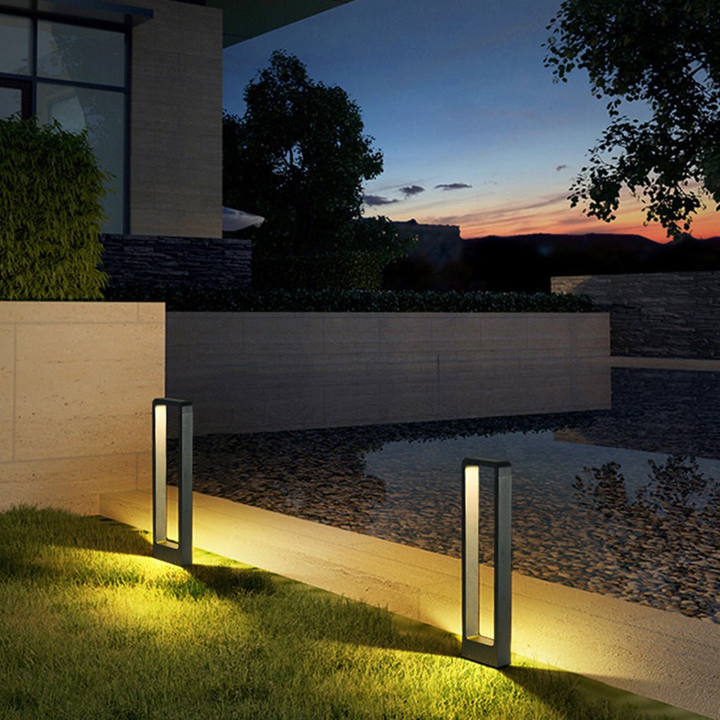 Modern Black LED Outdoor Post Light Waterproof Rectangular Bollard Lamp for Garden Pathway