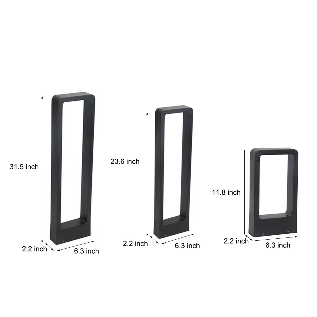 Modern Black LED Outdoor Post Light Waterproof Rectangular Bollard Lamp for Garden Pathway