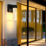 Modern Black LED Outdoor Wall Sconce with Bubble Crystal Shade 10W Waterproof Exterior Light