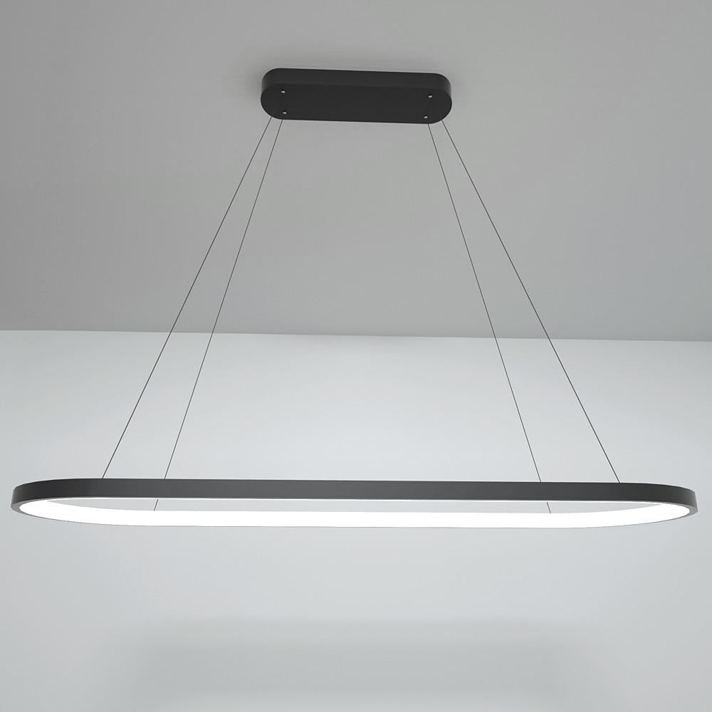 Modern Black LED Oval Pendant Light with Remote Control Dimmable Hanging Chandelier for Dining Room