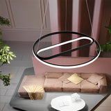 Modern Black LED Pendant Light with Rotatable Inner Ring and Stepless Dimming for Dining Room