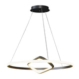 Modern Black LED Pendant Light with Rotatable Inner Ring and Stepless Dimming for Dining Room