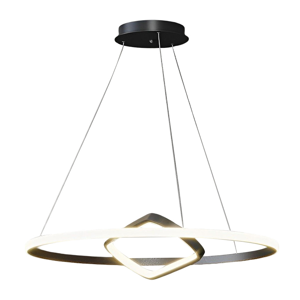 Modern Black LED Pendant Light with Rotatable Inner Ring and Stepless Dimming for Dining Room