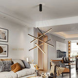 Modern Black LED Strip Pendant Light Stepless Dimming Chandelier with Remote Control for Living Room