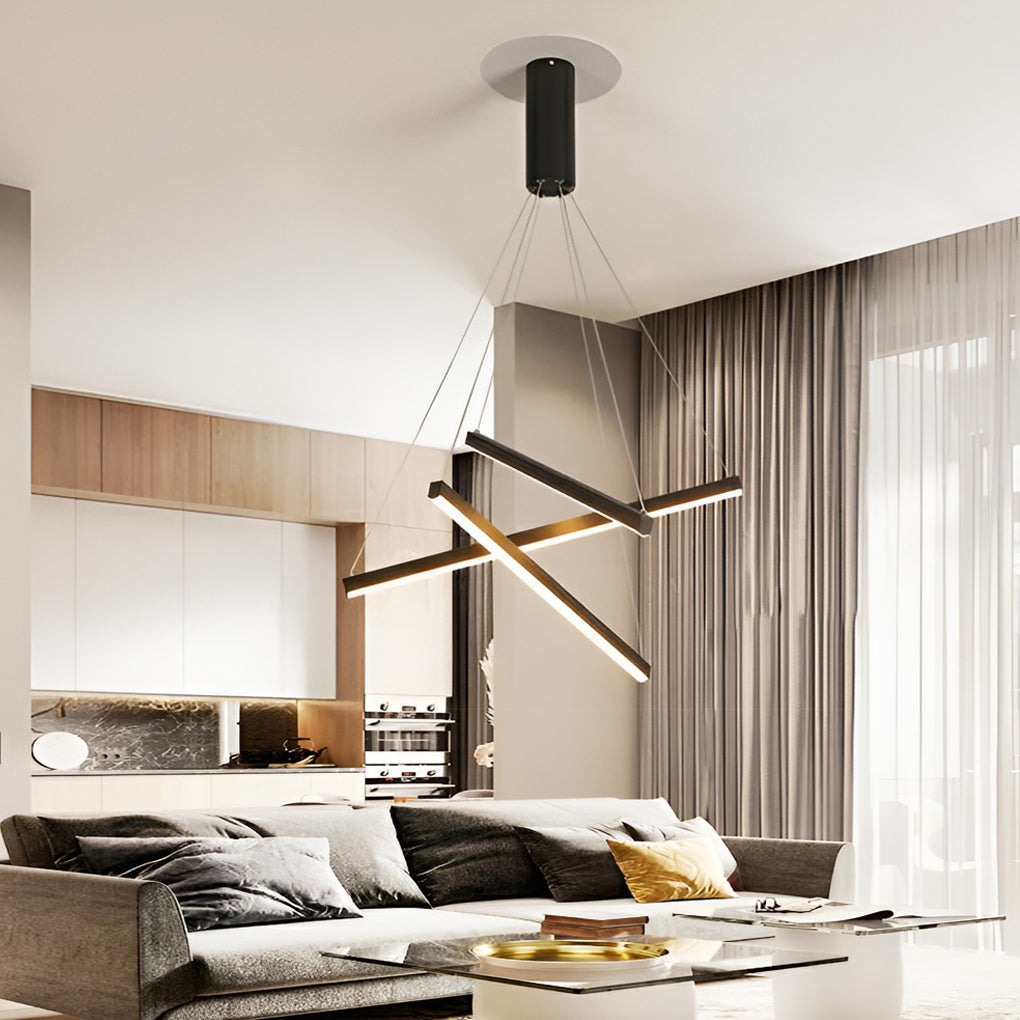 Modern Black LED Strip Pendant Light Stepless Dimming Chandelier with Remote Control for Living Room