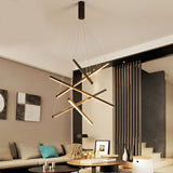Modern Black LED Strip Pendant Light Stepless Dimming Chandelier with Remote Control for Living Room