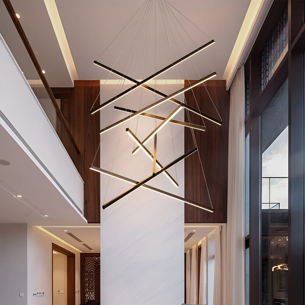 Modern Black LED Strip Pendant Light Stepless Dimming Chandelier with Remote Control for Living Room