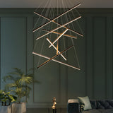 Modern Black LED Strip Pendant Light Stepless Dimming Chandelier with Remote Control for Living Room