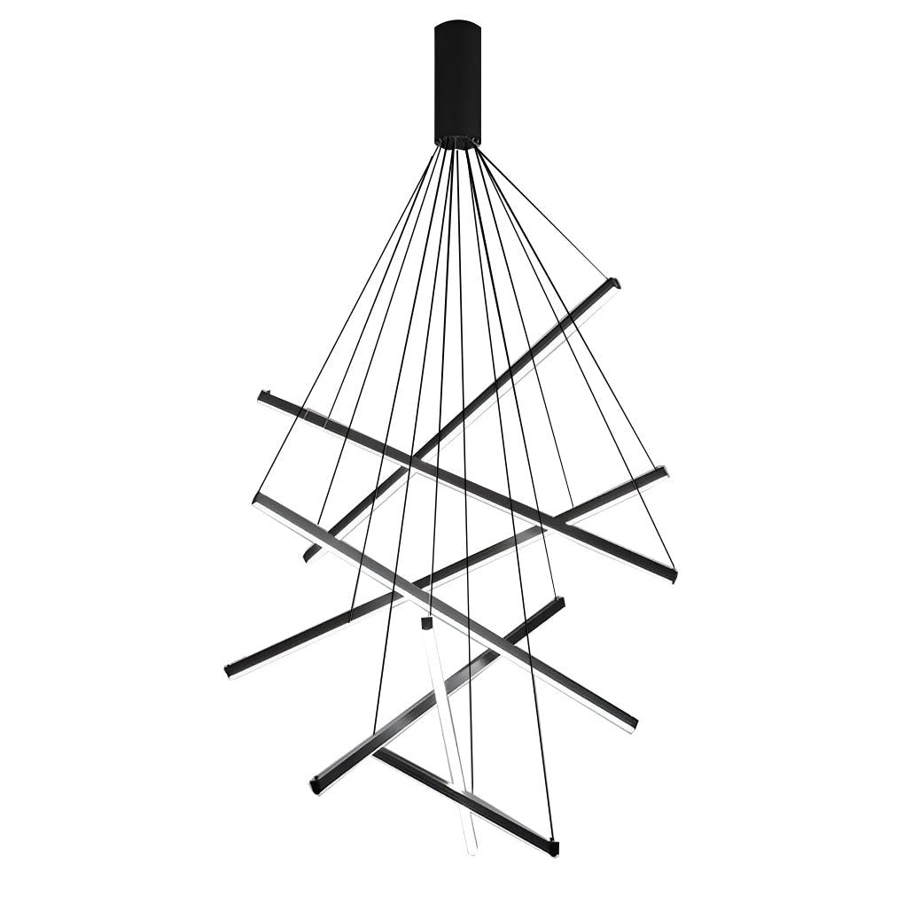 Modern Black LED Strip Pendant Light Stepless Dimming Chandelier with Remote Control for Living Room