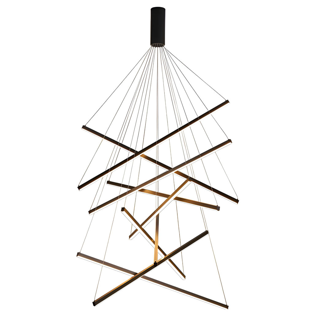 Modern Black LED Strip Pendant Light Stepless Dimming Chandelier with Remote Control for Living Room