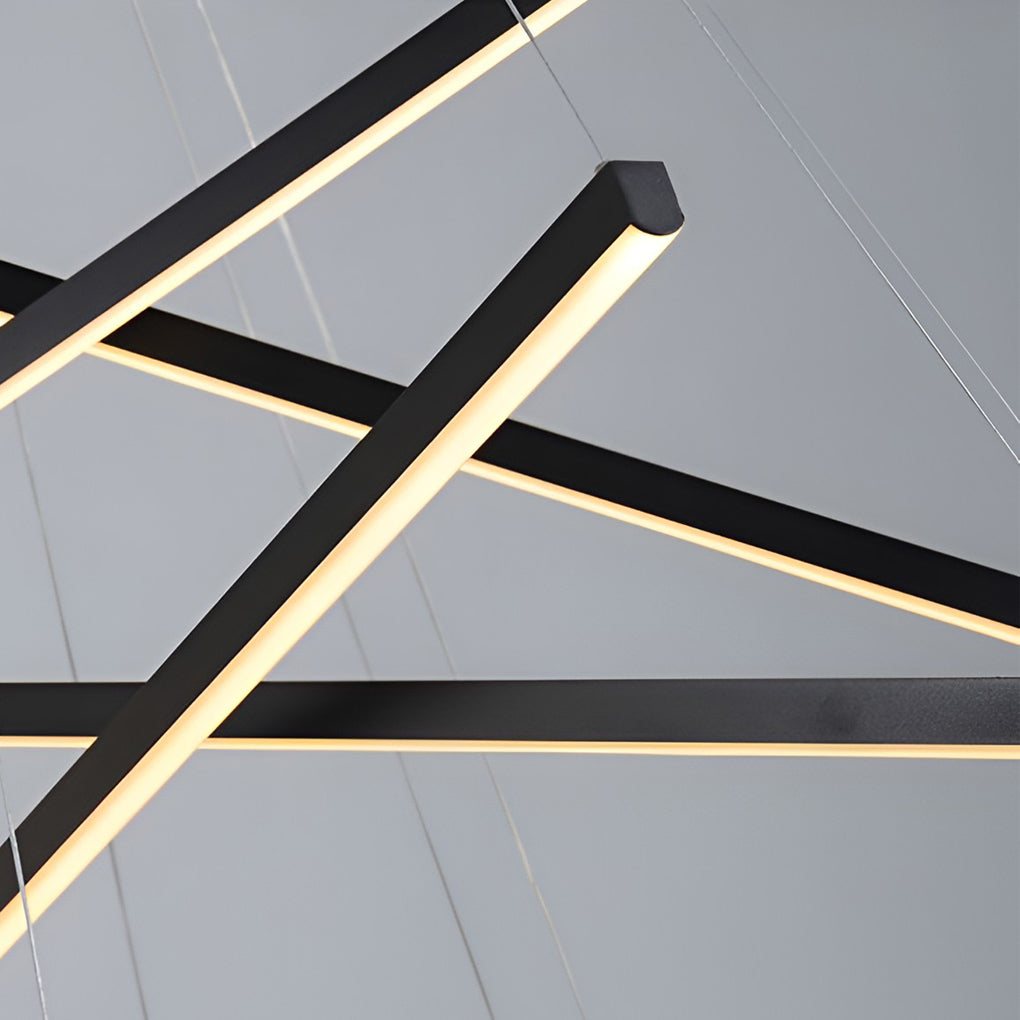 Modern Black LED Strip Pendant Light Stepless Dimming Chandelier with Remote Control for Living Room