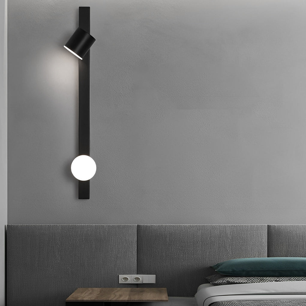 Modern Black LED Wall Sconce with Adjustable Spotlight and Minimalist Metal Design for Bedroom