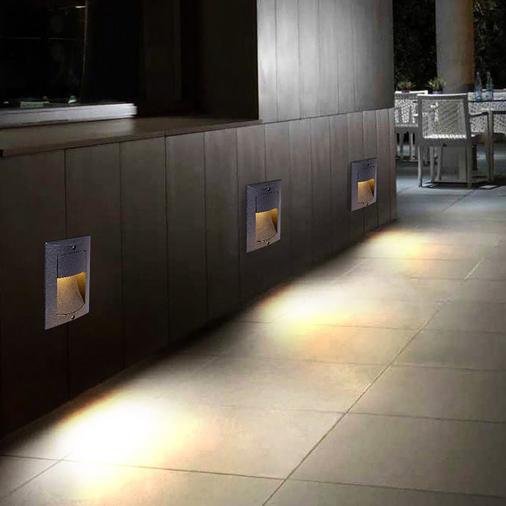 Modern Black LED Waterproof Outdoor Step Lights Recessed Rectangle Stair Wall Sconces IP65