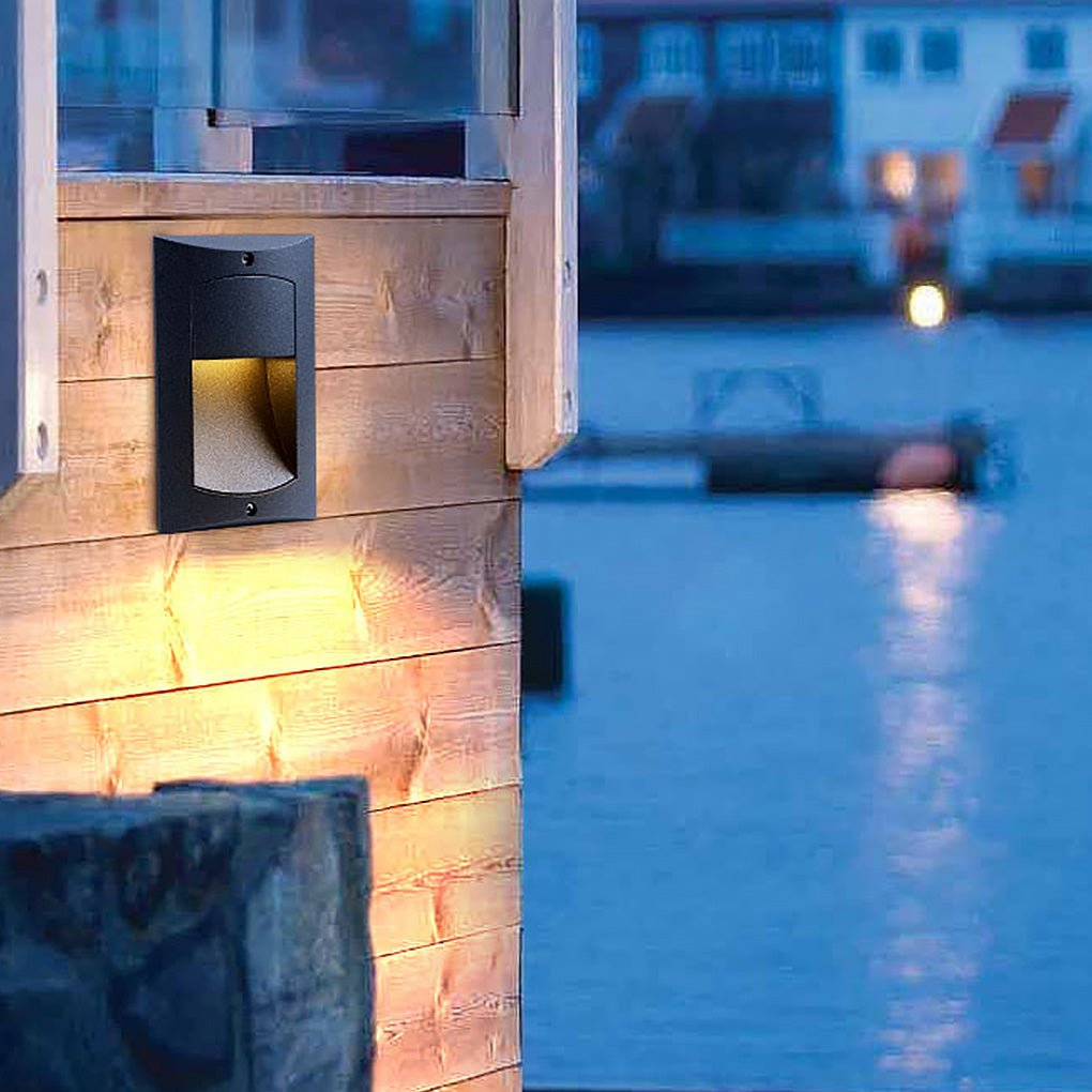 Modern Black LED Waterproof Outdoor Step Lights Recessed Rectangle Stair Wall Sconces IP65