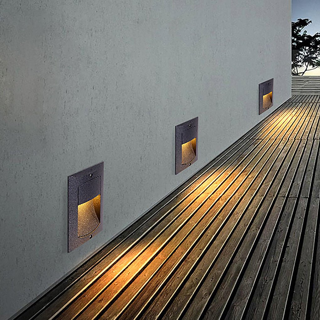 Modern Black LED Waterproof Outdoor Step Lights Recessed Rectangle Stair Wall Sconces IP65