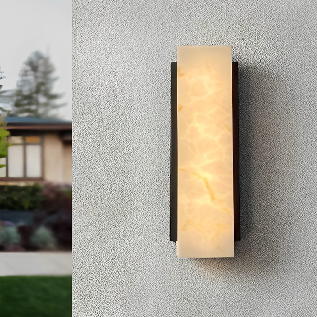 Modern Black LED Waterproof Outdoor Wall Sconce with Faux Marble Shade IP65 Rated Exterior Light