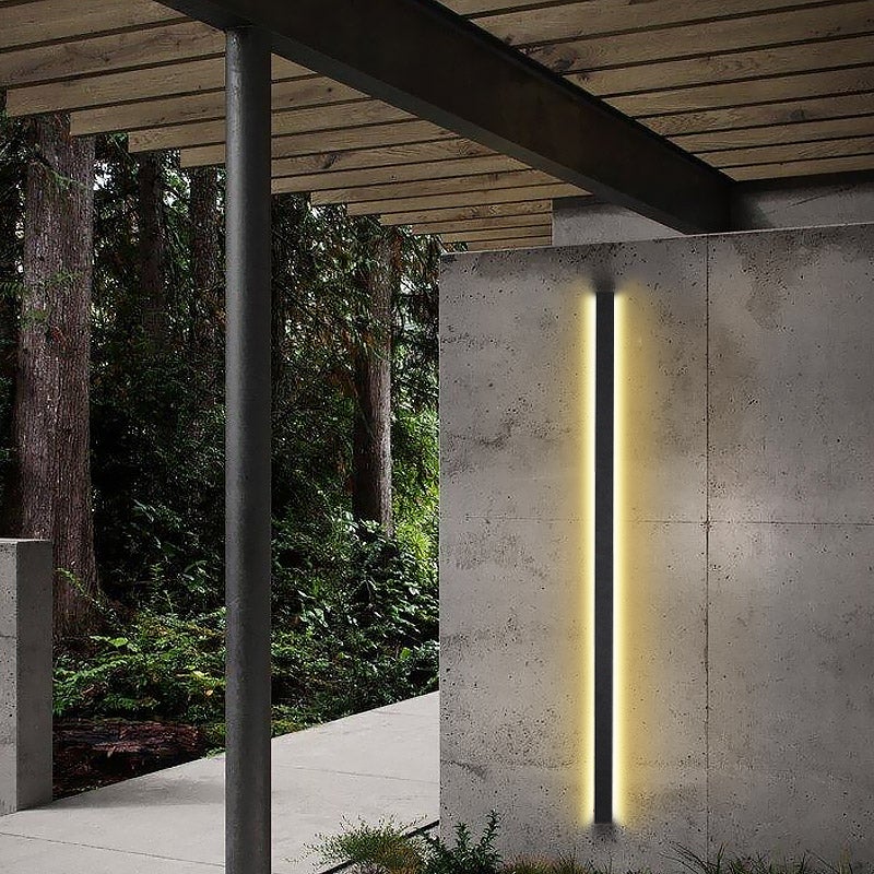 Modern Black Linear LED Outdoor Wall Sconce Waterproof Long Strip Porch Light for Garden and Entryway