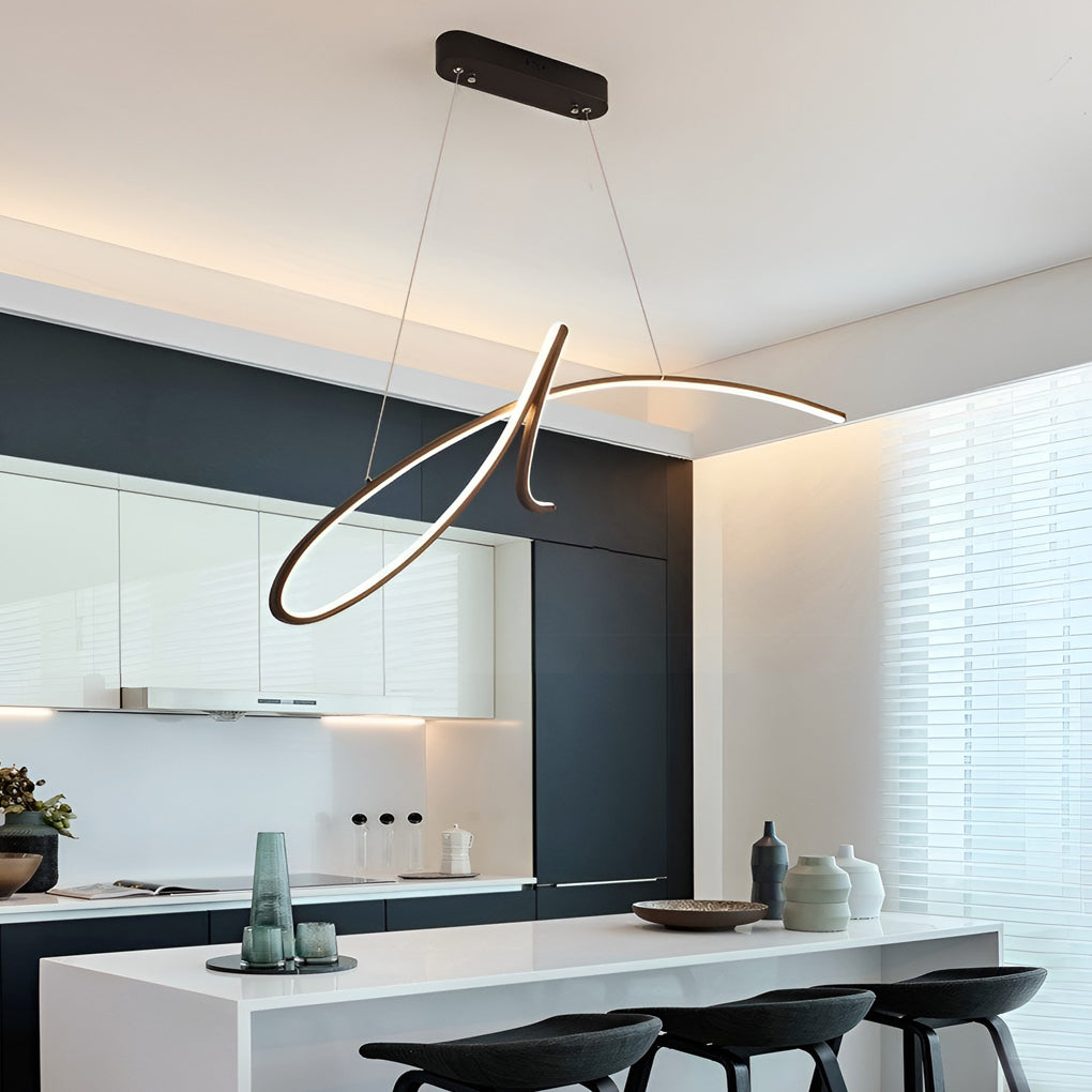 Modern Black Linear LED Pendant Light Dimmable Nordic Kitchen Island Chandelier for Dining Room