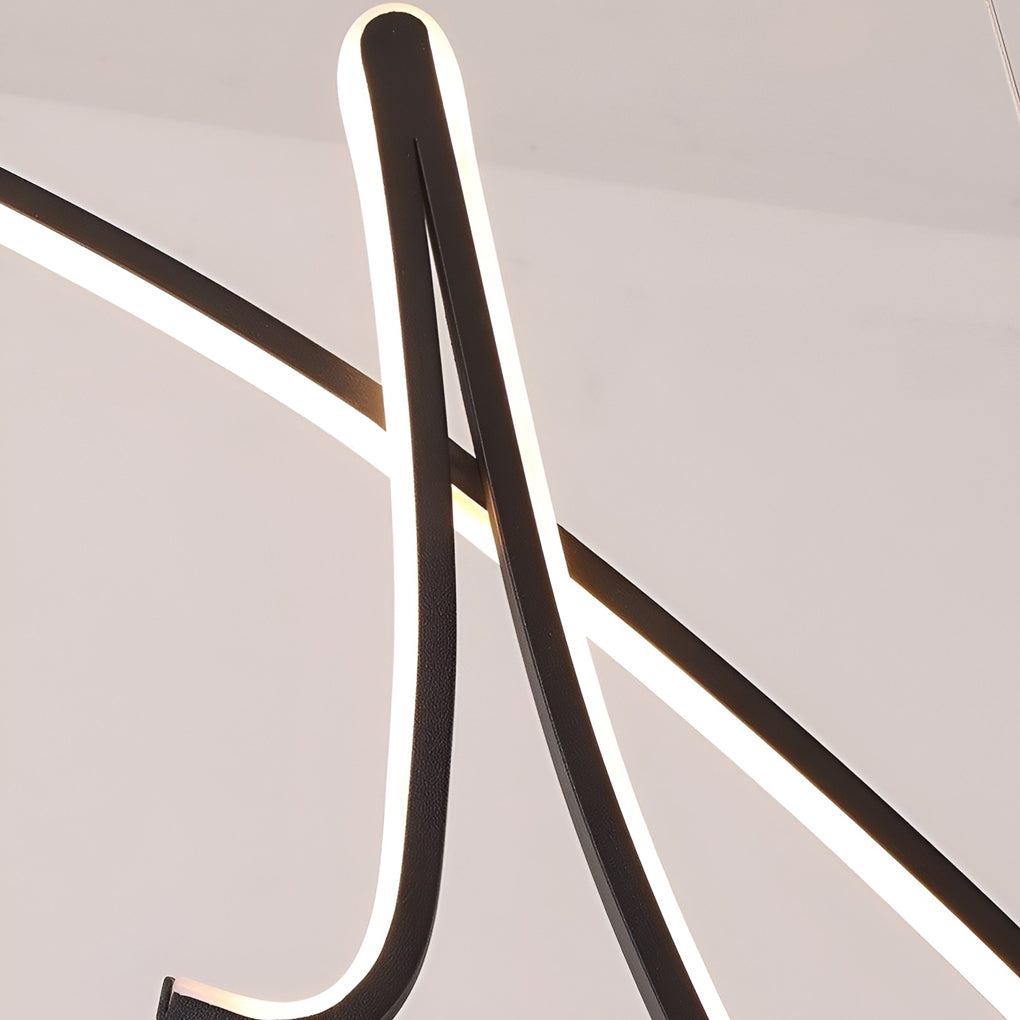 Modern Black Linear LED Pendant Light Dimmable Nordic Kitchen Island Chandelier for Dining Room