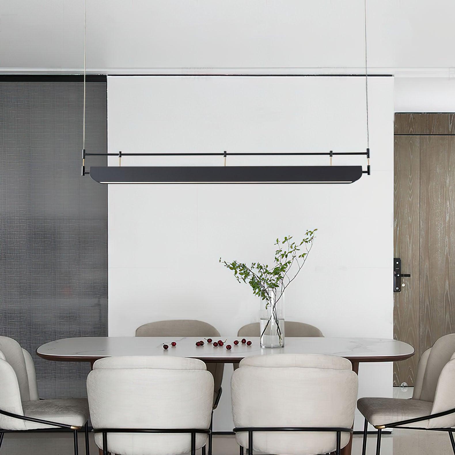 Modern Black Linear LED Pendant Light Minimalist Chandelier for Kitchen Island and Dining Room