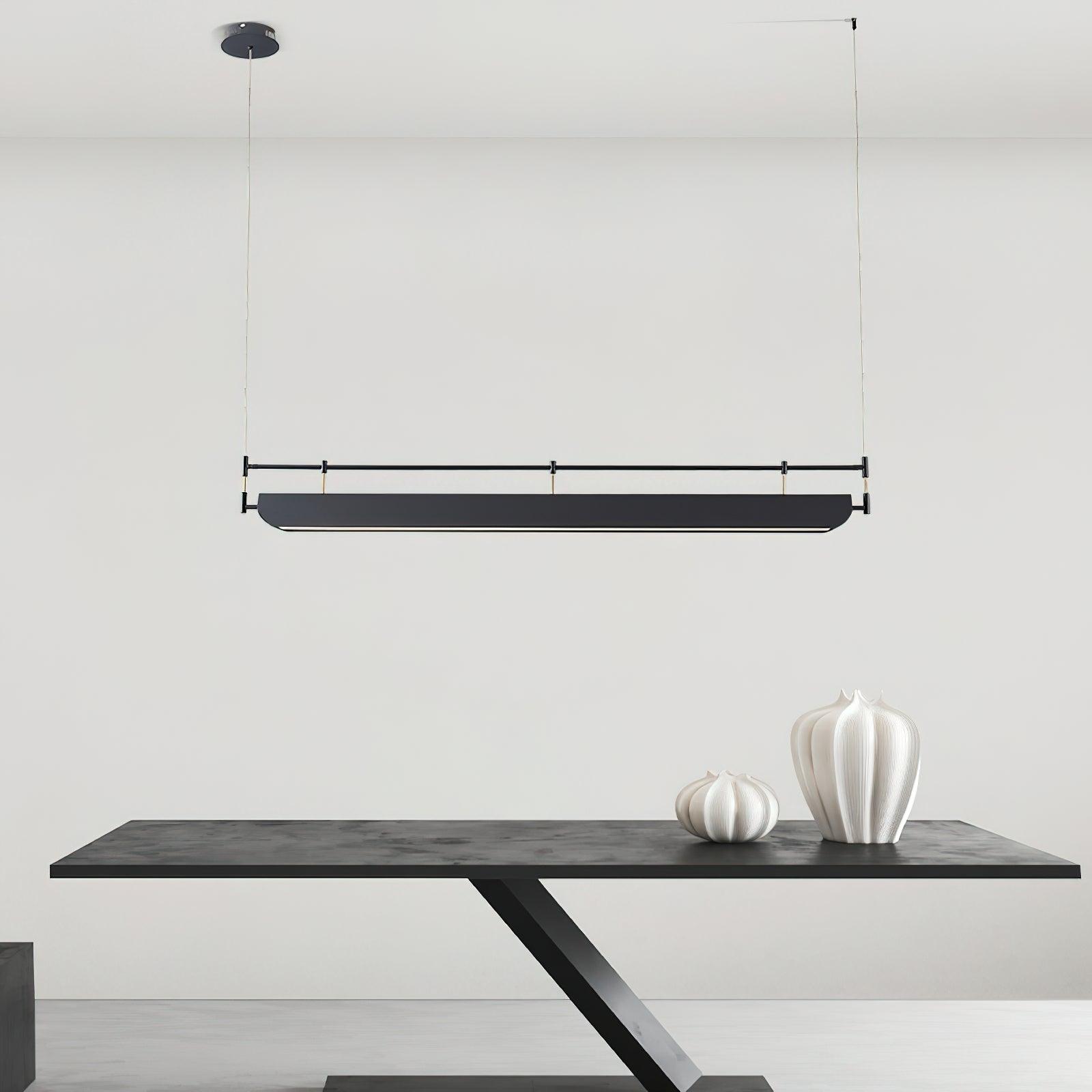 Modern Black Linear LED Pendant Light Minimalist Chandelier for Kitchen Island and Dining Room