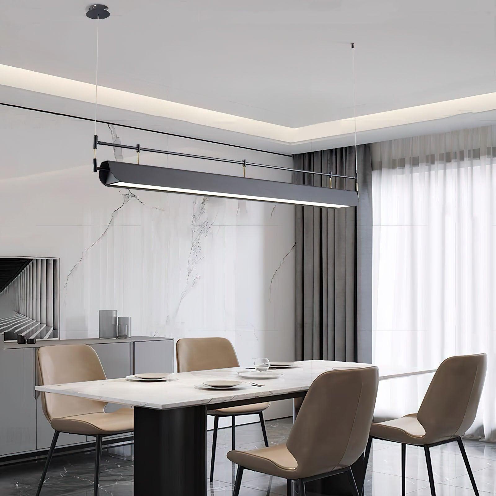 Modern Black Linear LED Pendant Light Minimalist Chandelier for Kitchen Island and Dining Room