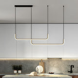 Modern Black Linear LED Pendant Light Three Step Dimming Minimalist Chandelier