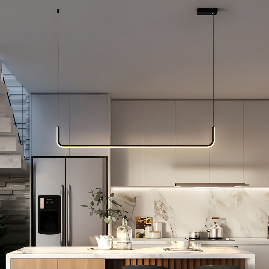 Modern Black Linear LED Pendant Light Three Step Dimming Minimalist Chandelier