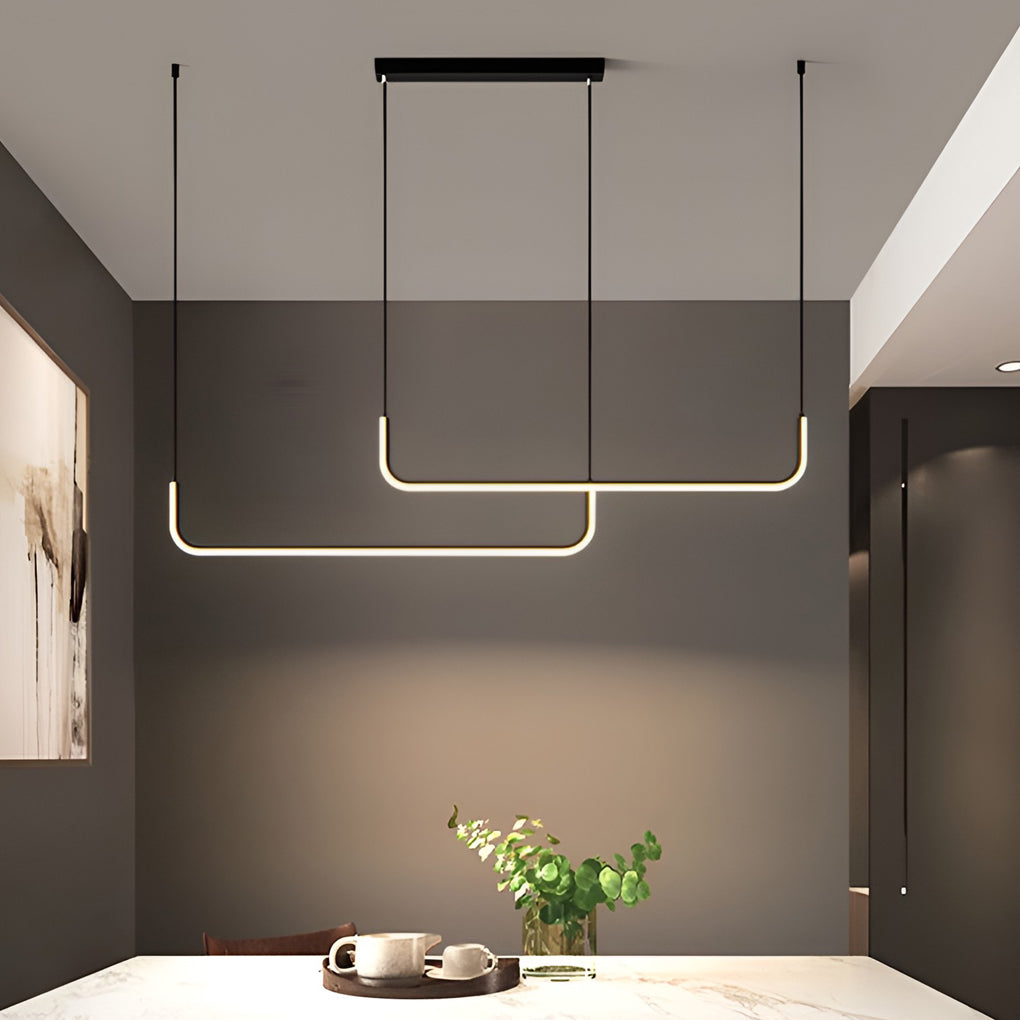 Modern Black Linear LED Pendant Light Three Step Dimming Minimalist Chandelier
