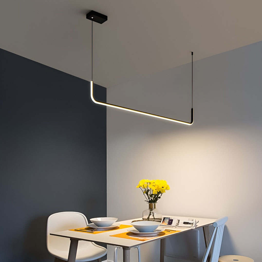 Modern Black Linear LED Pendant Light Three Step Dimming Minimalist Chandelier