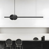 Modern Black Linear LED Pendant Light with Round Marble Accents for Kitchen Island and Dining Room