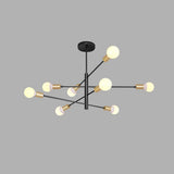 Modern Black Linear Sputnik Chandelier 8 Light Metal Ceiling Fixture for Dining Room