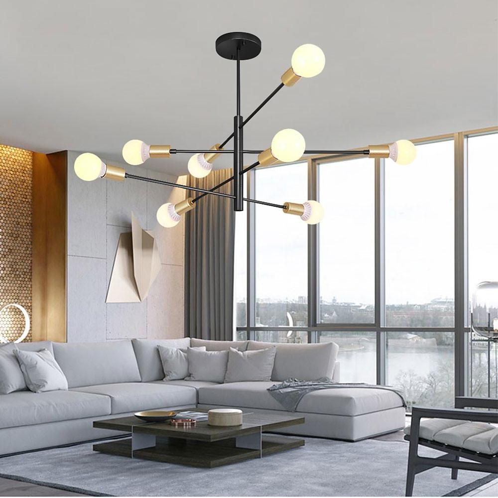 Modern Black Linear Sputnik Chandelier 8 Light Metal Ceiling Fixture for Dining Room
