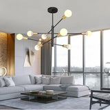 Modern Black Linear Sputnik Chandelier 8 Light Metal Ceiling Fixture for Dining Room
