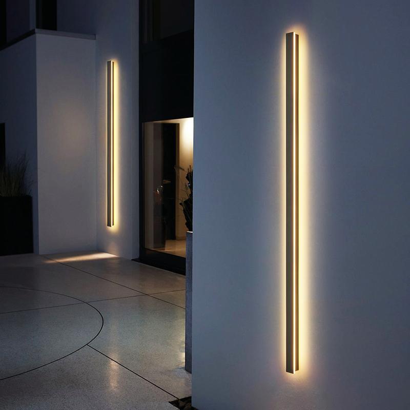 Modern Black Long Strip LED Outdoor Wall Light Waterproof Exterior Sconce for Porch and Garden
