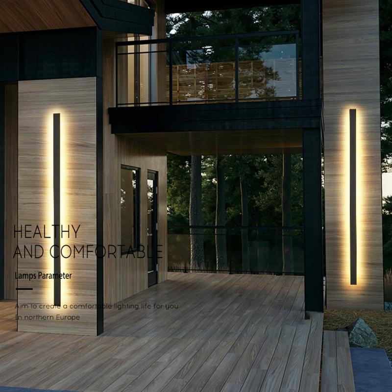 Modern Black Long Strip LED Outdoor Wall Light Waterproof Exterior Sconce for Porch and Garden