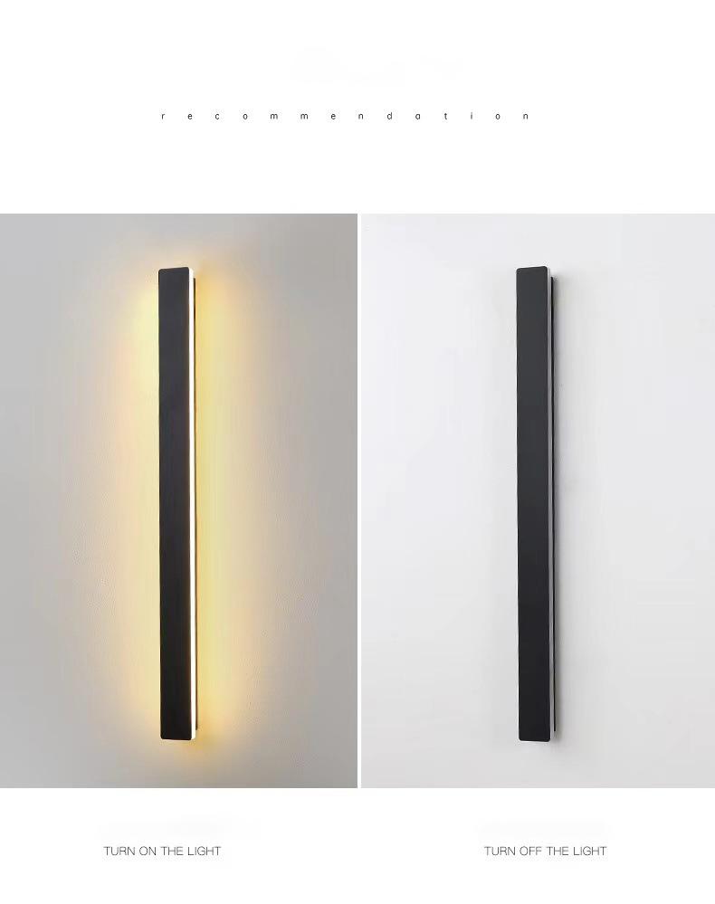 Modern Black Long Strip LED Outdoor Wall Light Waterproof Exterior Sconce for Porch and Garden