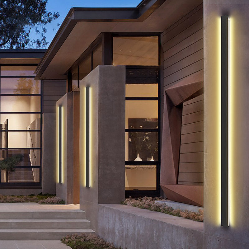 Modern Black Long Strip LED Outdoor Wall Sconce Waterproof IP65 Porch Light Fixture