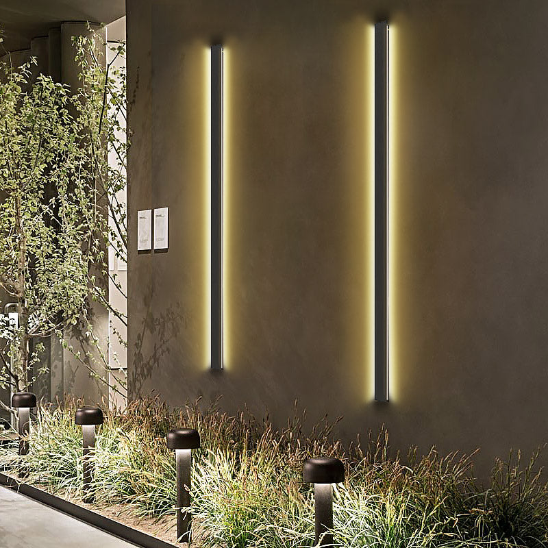 Modern Black Long Strip LED Outdoor Wall Sconce Waterproof IP65 Porch Light Fixture