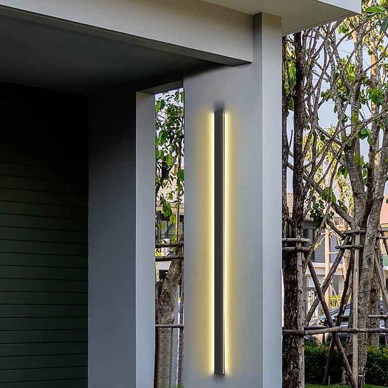 Modern Black Long Strip LED Outdoor Wall Sconce Waterproof IP65 Porch Light Fixture