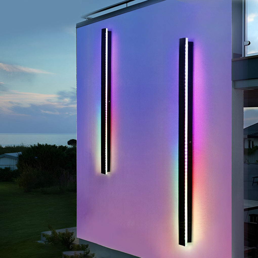 Modern Black Long Strip LED RGB Outdoor Wall Light Waterproof IP65 Exterior Garden Sconce