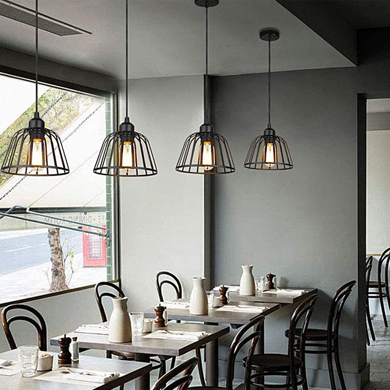 Modern Black Metal Cage Chandelier Industrial Style LED Pendant Lighting for Kitchen and Foyer