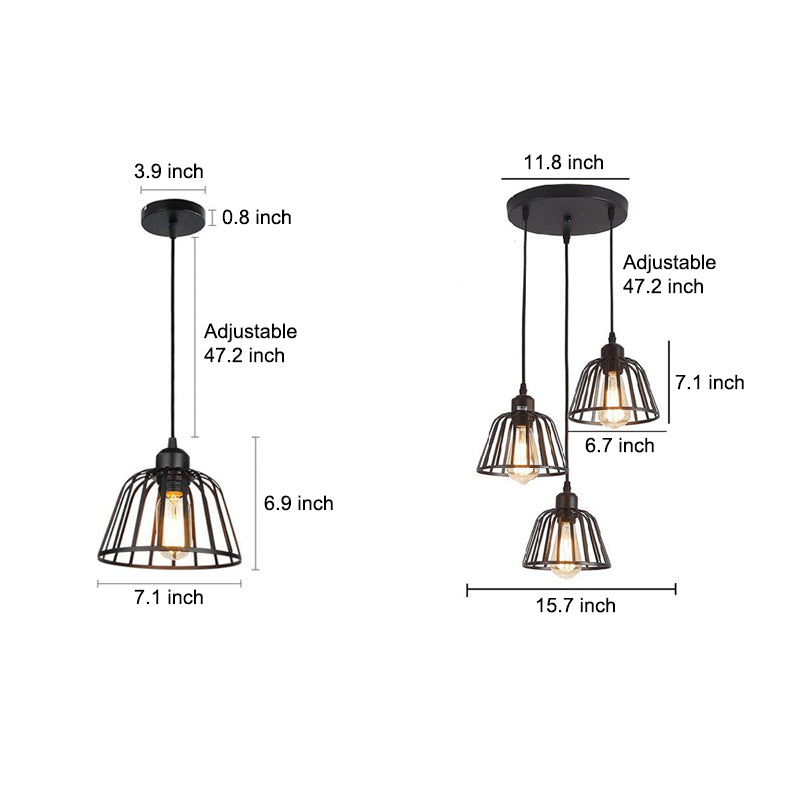 Modern Black Metal Cage Chandelier Industrial Style LED Pendant Lighting for Kitchen and Foyer