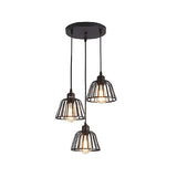 Modern Black Metal Cage Chandelier Industrial Style LED Pendant Lighting for Kitchen and Foyer