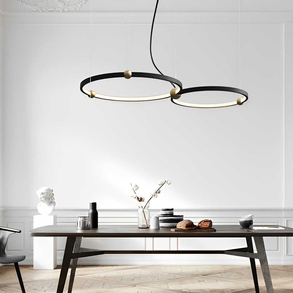 Modern Black Metal Ring LED Chandelier Circular Art Pendant Lighting Fixture